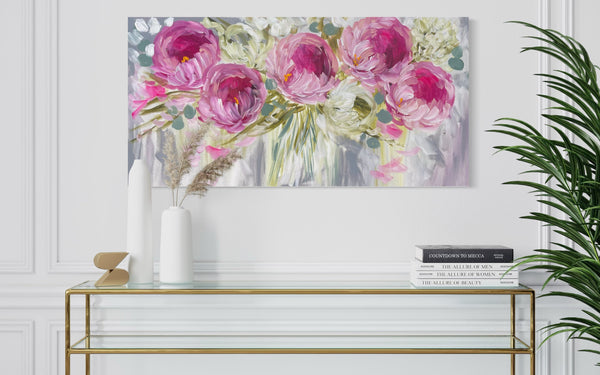60x120 cm - blush charms peony - original on gallery canvas