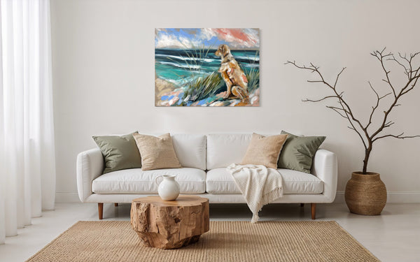 Our favorite place - original on Belgian linen 75x100  cm