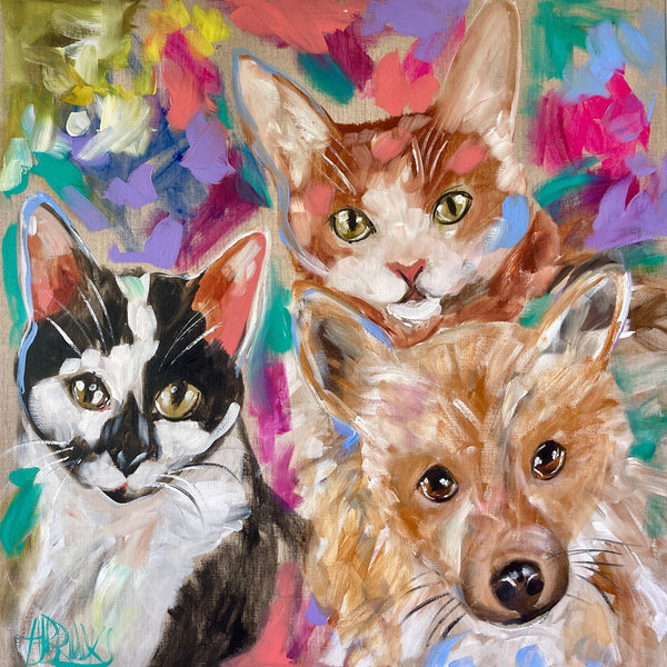 Pet portrait trio -90 x90 cm