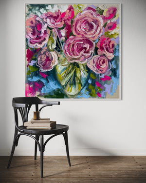 Magenta romance rosa  -original on belgian linen  - 90x90 Cm