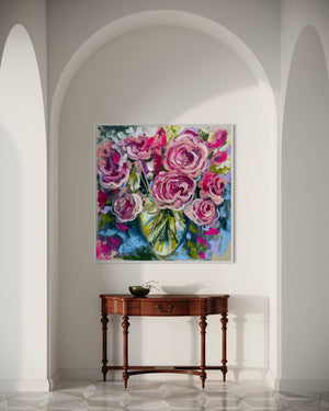 Magenta romance rosa  -original on belgian linen  - 90x90 Cm