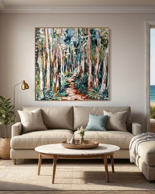 Enchanted  bush walk- Original on Belgian linen - 120x120 Cm
