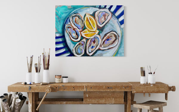 60x70cm -oysters at the beach house - original on gallery canvas