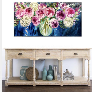Blush Peony And White Hydrangea - Original On Canvas 75 X150Cm Originals