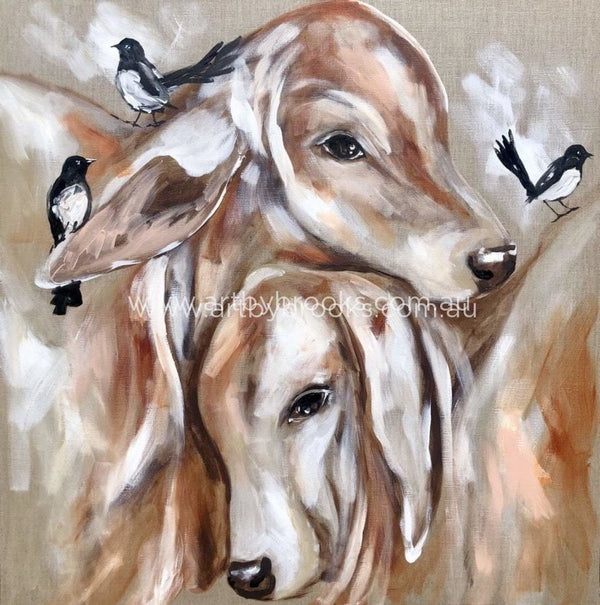 Poddy Calves And Willy Wagtails - Art Print Art