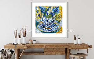 Tea Time With Blue Wrens 1- Art Print Art Prints