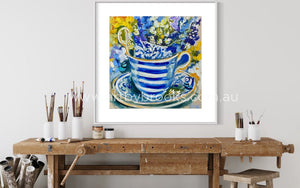Tea Time With Blue Wrens 2-Art Print Art Prints