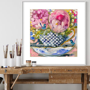 Tea Time With Blue Wrens 4- Art Print Art Prints
