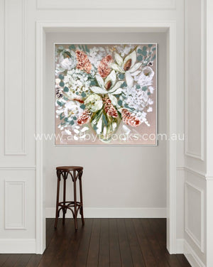 White Bush Blooms - Original On Belgian Linen 90X90Cm Medium Sized Originals
