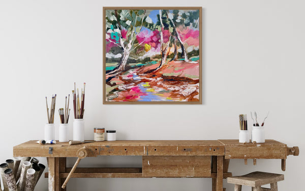 46x46 cm - after the rain - river gum - original on gallery canvas