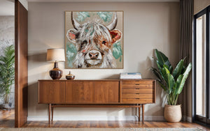Hershey - highlander  -original on Belgian linen   - 90x90 Cm