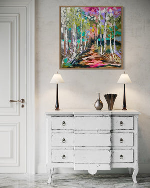 Delicate forest  - 60x60 cm - original on Belgian linen