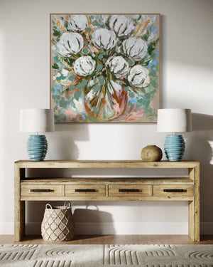 Australian wheat and cotton blooms-original on belgian linen  - 90x90 Cm