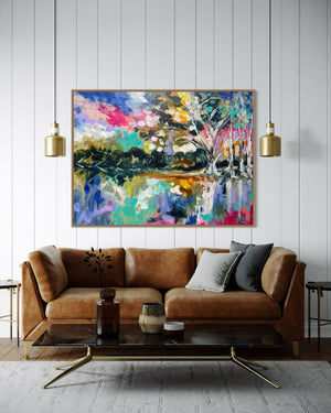 Glowing Misty River Gums -Original on Belgian linen 90x120 cm