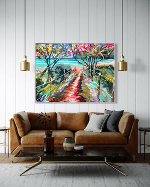 Morning Glow Beach walks -Original on Belgian linen  90x120  Cm