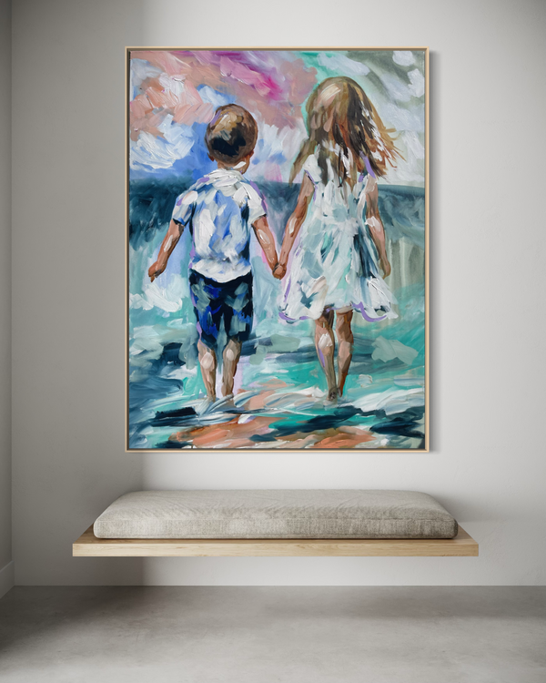 “Big Sis , ‘lil Bro “  -original on gallery canvas  75x100 cm