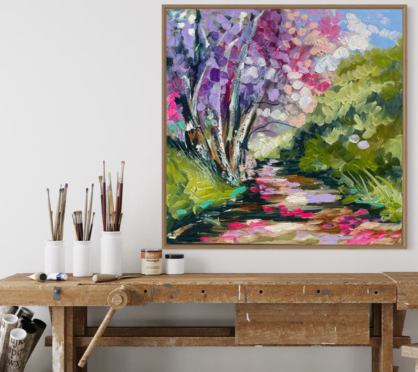 Jacaranda season - 76x76 cm - original on Belgian linen - lay by welcome