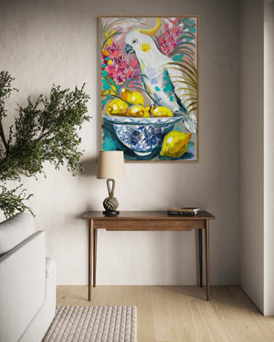 Cockatoo and Lemons -60x90 cm - original on Belgian linen