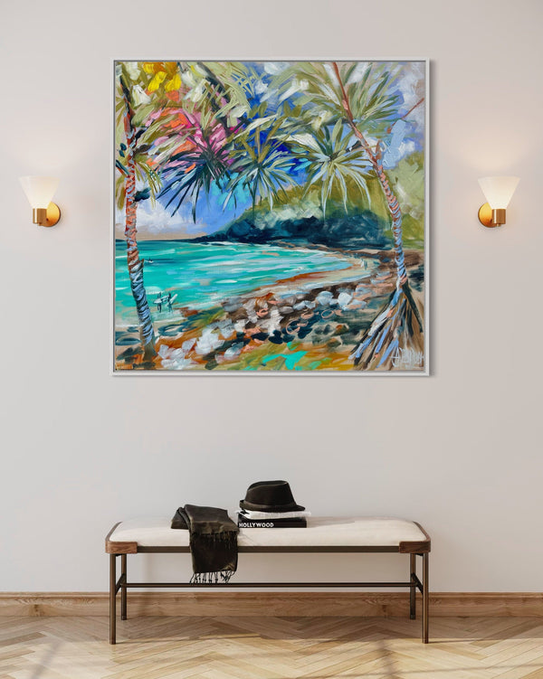 Pebble Bay - Tea Tree Bay - Noosa -original on Belgian linen   - 90x90 Cm