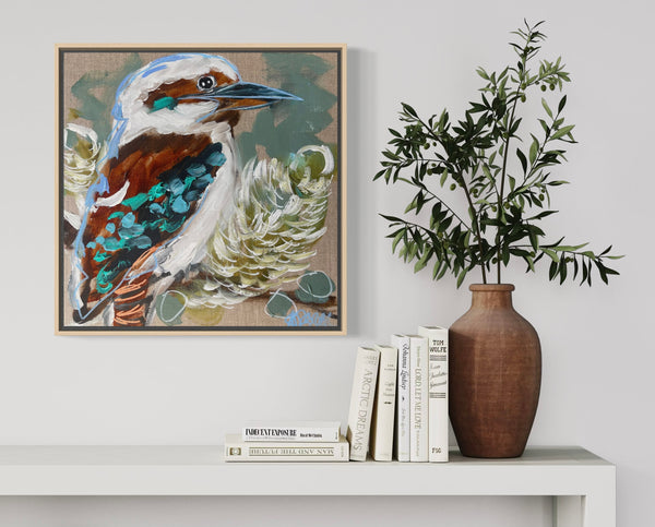 Kookaburra 6-original on Belgian linen 30x30 cm