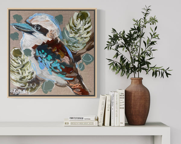 Kookaburra 1 - original on Belgian linen 30x30 cm