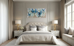 Blue Wrens and cherry blossom -Original on Belgian linen  75x150 Cm
