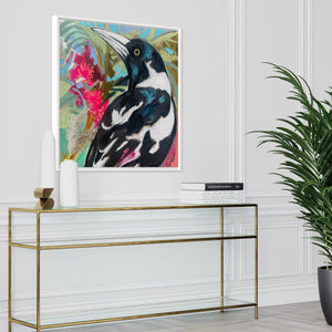 Tropical magpie - 60x60 cm - original on Belgian linen