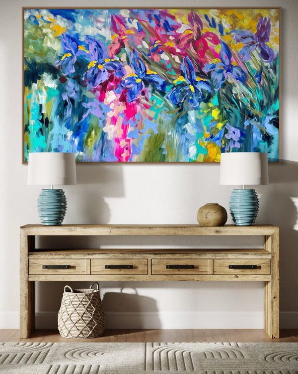 Iris reflections at dusk  -original on gallery canvas 90x150  cm