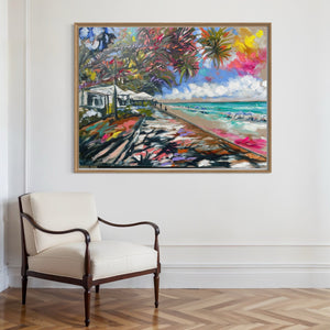 Summer Holidays  - noosa main beach -Original on Belgian linen 90x120 cm