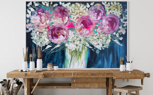 Midnight Melody peony - original on gallery canvas 100x150  cm