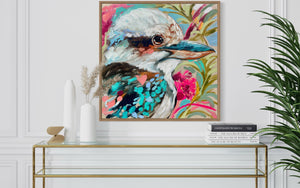 Tropical kookaburra  - 60x60 cm - original on Belgian linen
