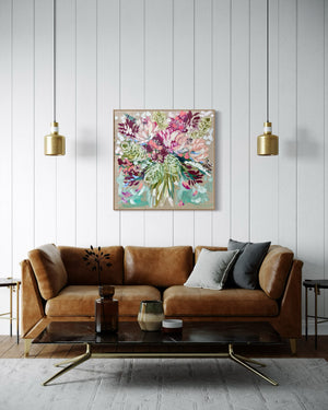 Blush delicate natives - 76x76 cm - original on Belgian linen - lay by welcome