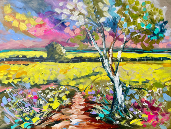 Canola , old gum and wildflowers - art print