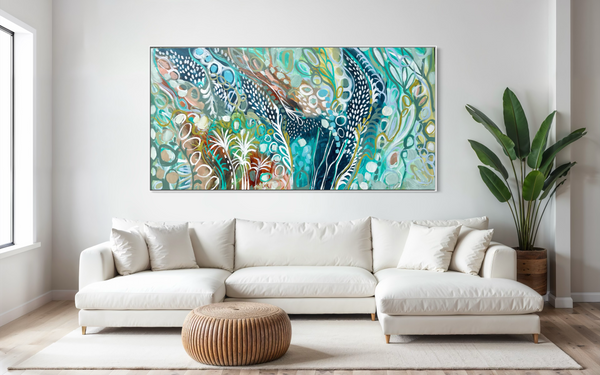 Prosecco picnics beneath palms -original on gallery Canvas 90x180cm