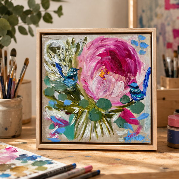 Blush Peony 1-original on Belgian linen - 30x30 cm