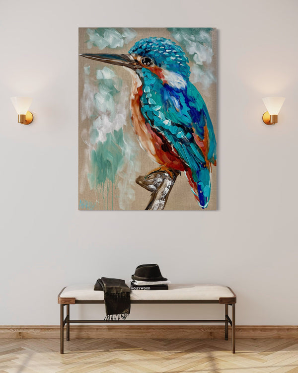 Azure Kingfisher-original on Belgian linen 75x100 Cm