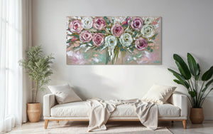 Blushing Rosa - original on Belgian linen 75 x150 cm