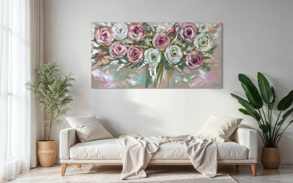 Blushing Rosa - original on Belgian linen 75 x150 cm