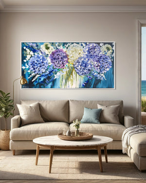 Indigo Summer Hydrangeas -Original on gallery canvas 75x150 cm