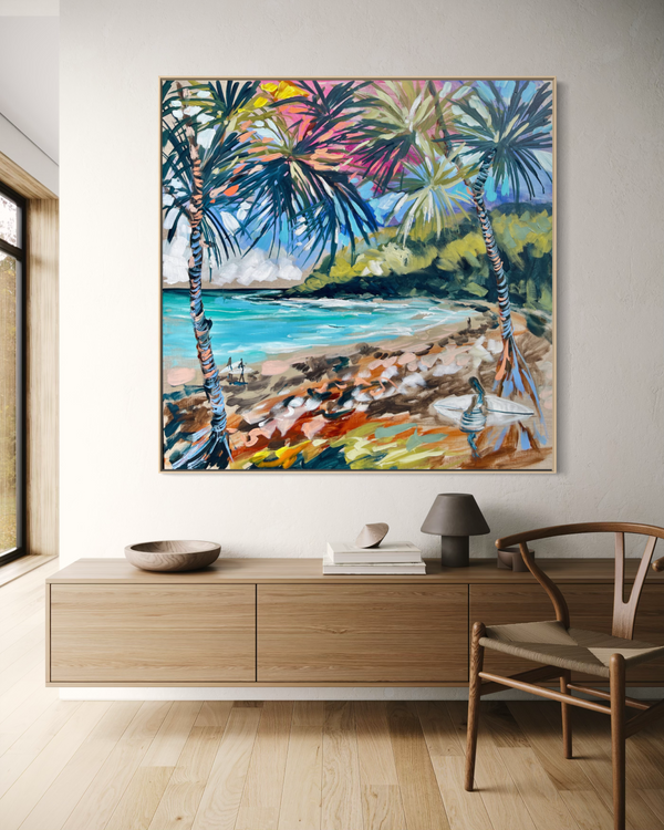 Shaded Pandanus - Tea Tree Bay - Noosa -original on Belgian linen   - 90x90 Cm