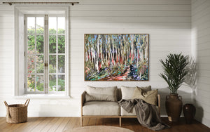 Shady gum and grass trees - Original on Belgian linen 90x120  Cm