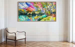 River Gum Reflections - original on gallery Canvas 90x180cm