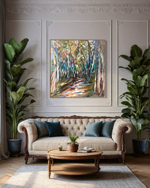 Shaded gum trail -original on belgian linen - 90x90 Cm