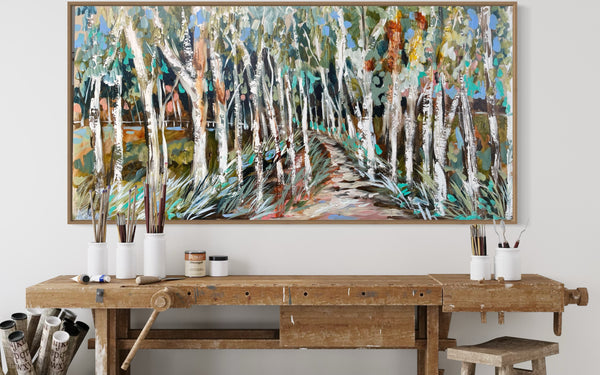 Scented Eucalyptus lane- original on Belgian linen 75 x150 cm