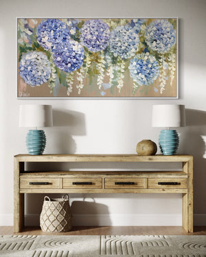 Cascading hydrangea and wisteria - Original on Belgian linen  75x150 Cm