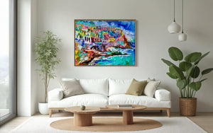 Azure coastline- Cinque Terre- original on Belgian linen 75x100  cm