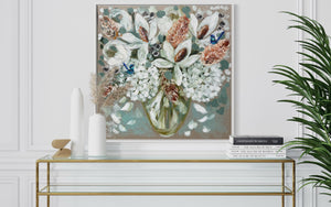 Petite magnolia and banksia - 76x76 cm - original on Belgian linen