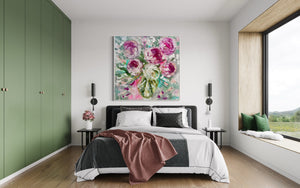 Paris Peony - 90x90 cm - original on gallery canvas