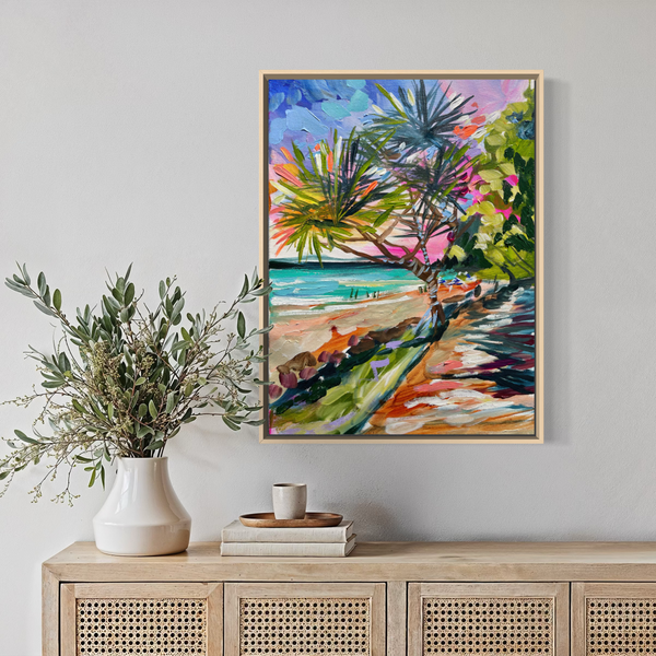 Pandanus path - Noosa beach -original on Belgian linen -30x40 cm