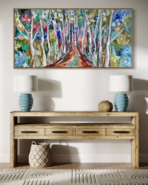 Gum Tree Laneway  - original on Belgian linen 75 x150 cm